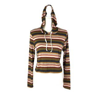 Caution To The Wind Women's S-M  Striped Long Sleeve Cropped Hooded Sweater Top